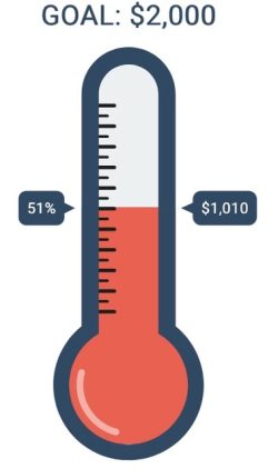 Thermometer showing our fundraising progress as of Jan 1, 2025. So far we've raised $1,010—51% of our goal.